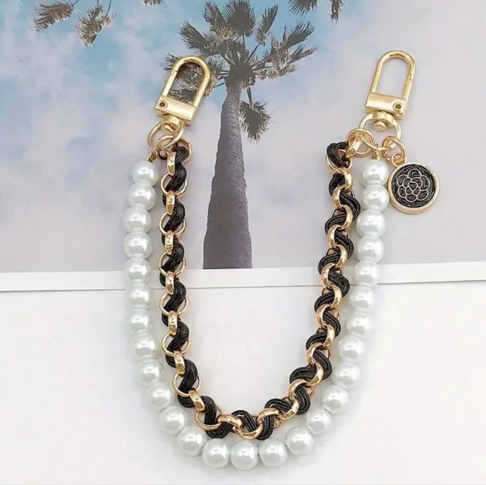 Boho-Chic Black Vintage Pearl Beaded Handbag Strap